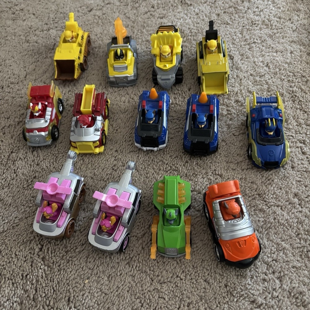 Paw Patrol Rescue Die Cast Vehicles Dogs Lot of 14 Marshall Chase Rubble Sky